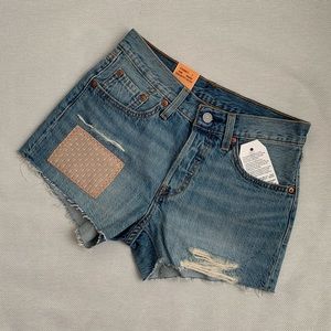 LEVI’S 501 - Ripped Patched Fringe Shorts